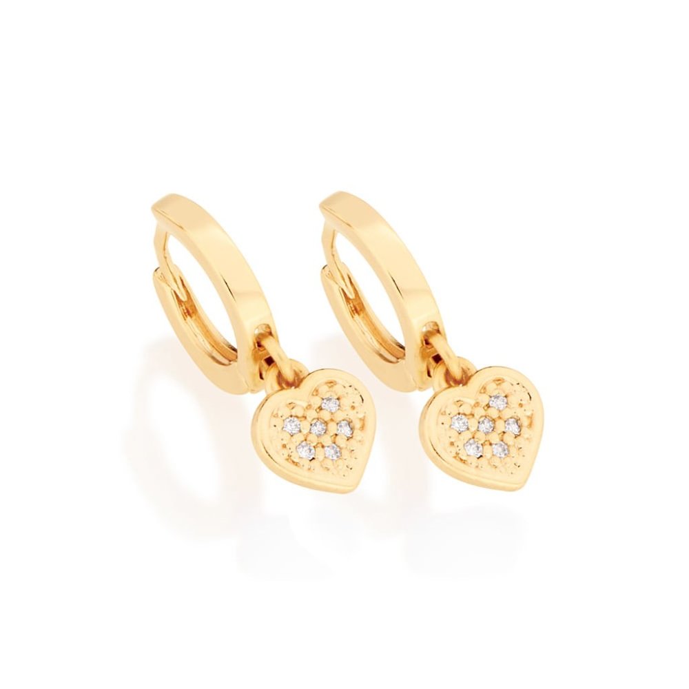 Gold plated hoop earring with zirconia heart
